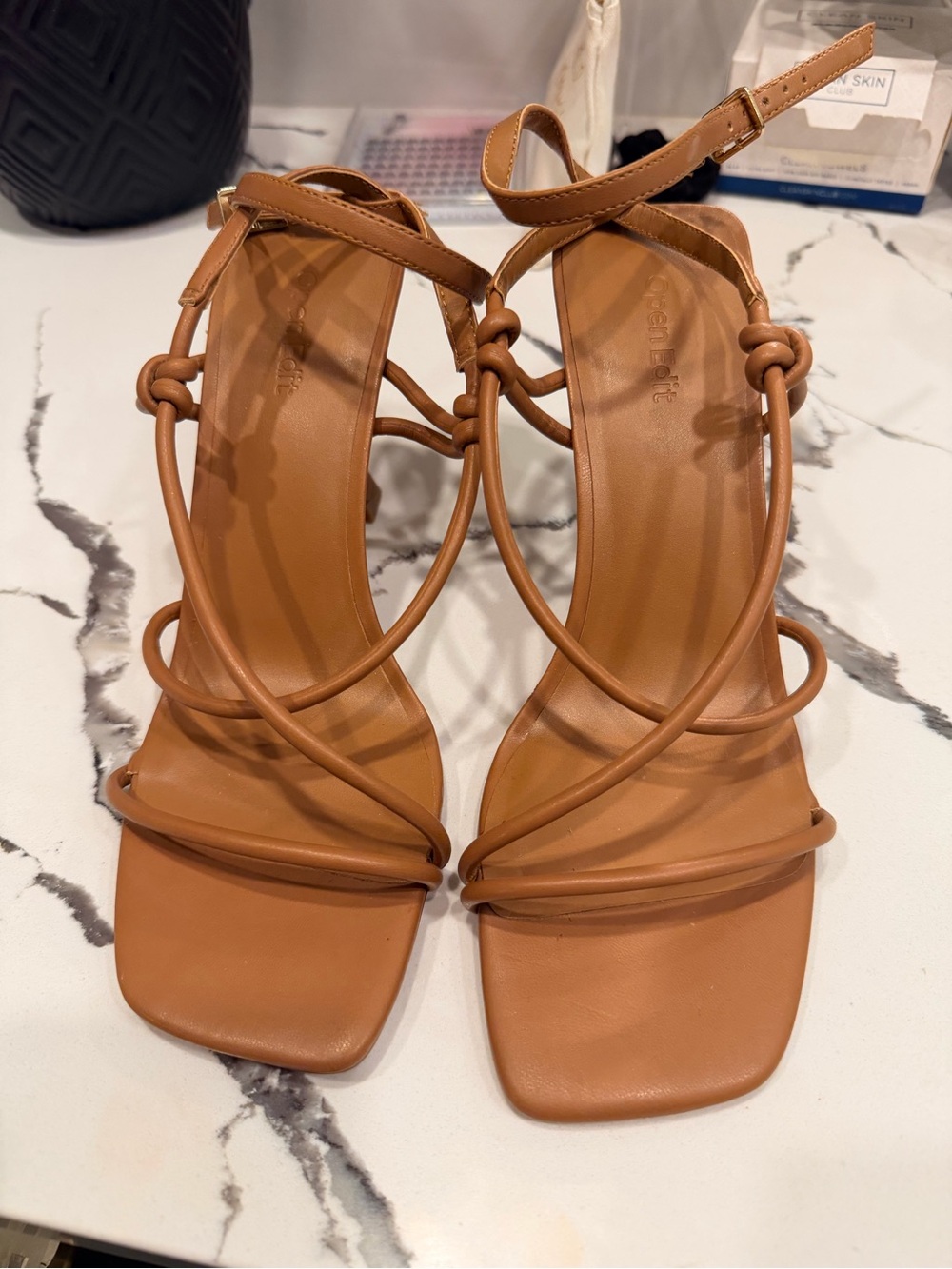 Open Edit Tan Strappy Heeled Sandals with Ankle Strap 8.5